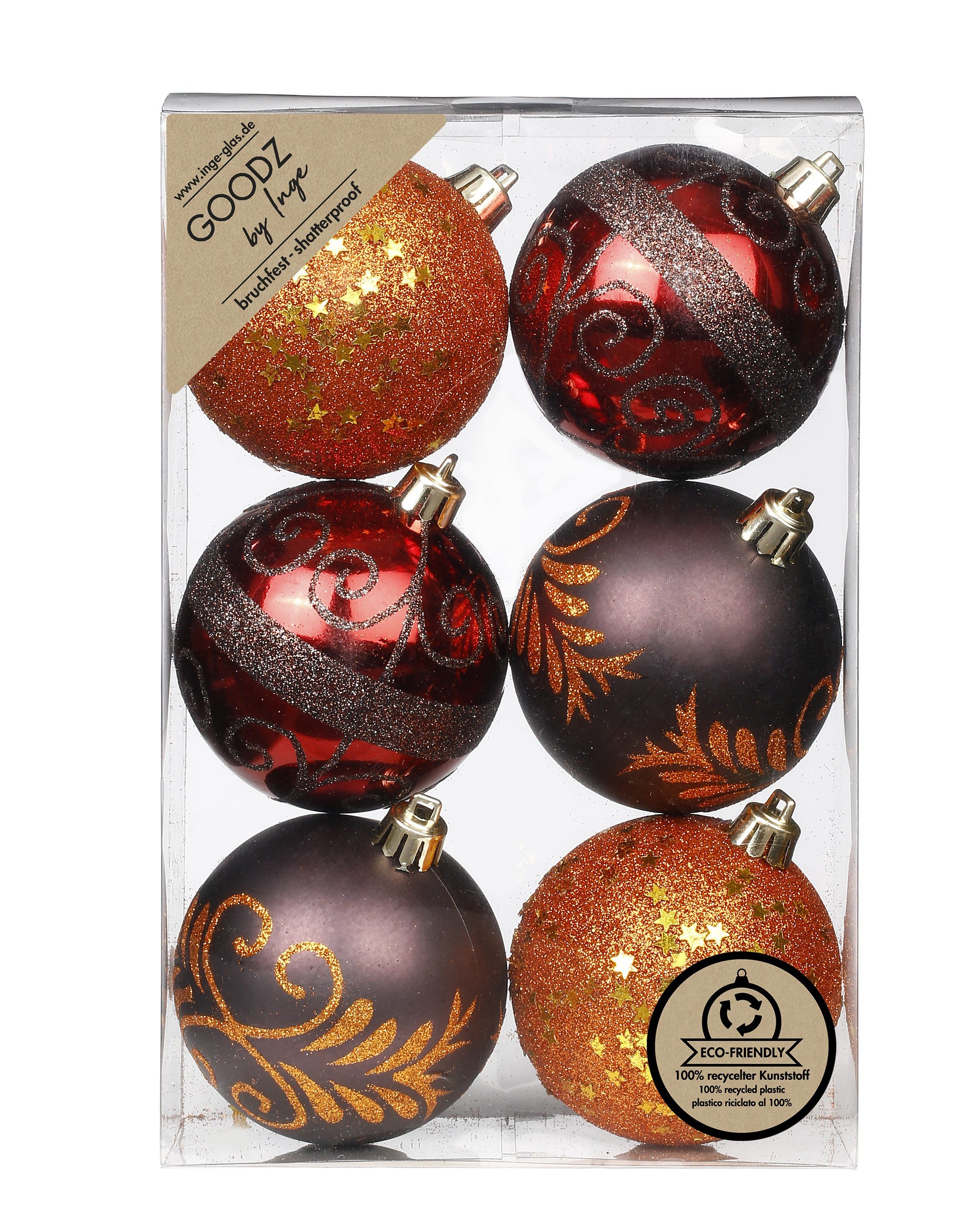 MAGIC by Inge Weihnachtsbaumkugel, Weihnachtskugeln Dekorierte Kugeln Kunststoff 8cm 6er Set Flame Mix