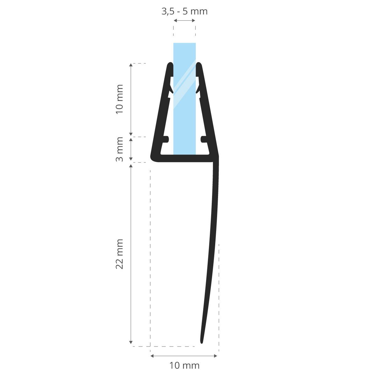 STEIGNER Duschdichtung 30cm Gerade PVC Ersatzdichtung für Dusche, L: 30 cm, (1 Stück Packung, Einzeldichtung), Glasstärke 3,5/4/ 5 mm Model: UK04