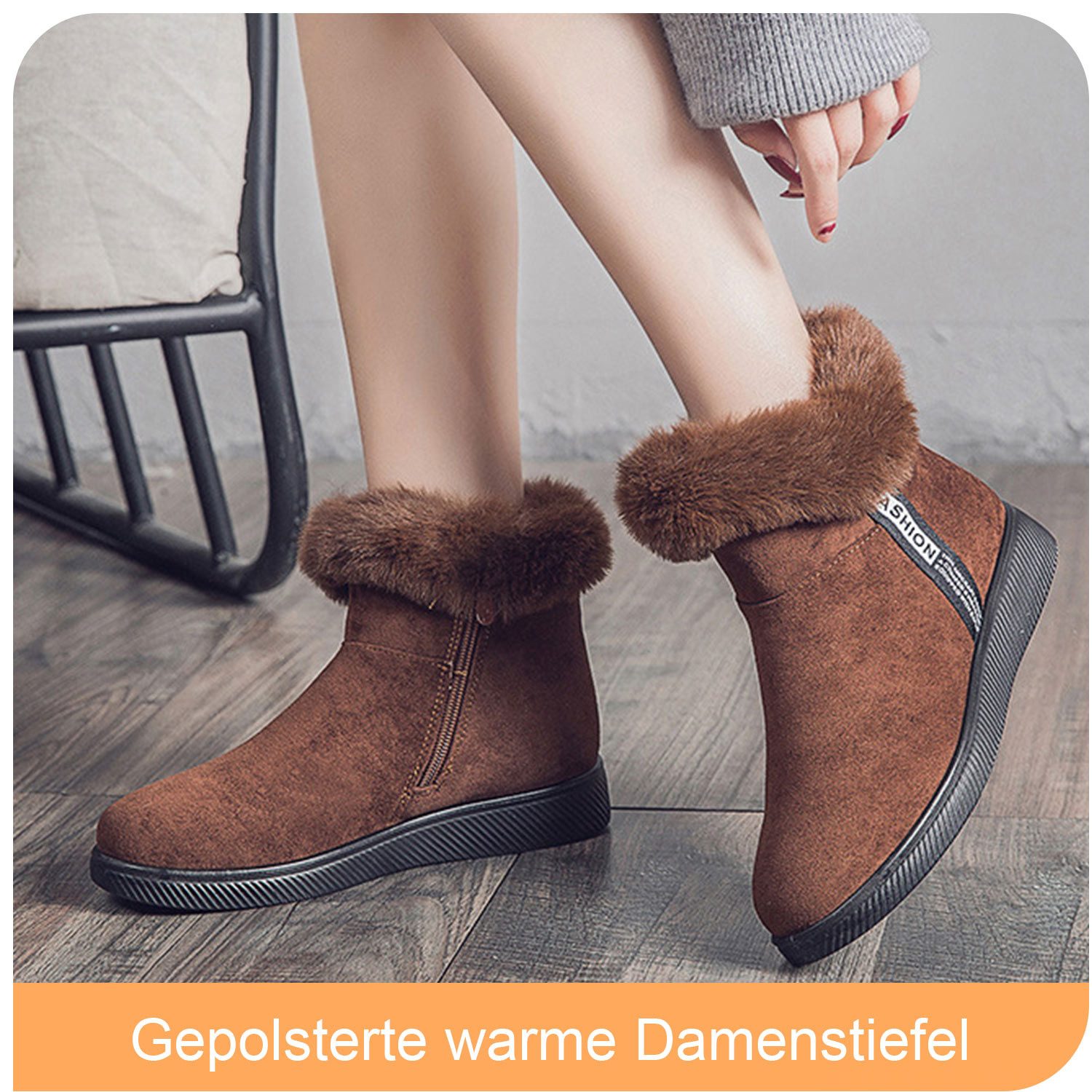 Refttenw Gefütterte Schlupfstiefel Wildleder Damen mit Kunstfell am Schaft günstig online kaufen