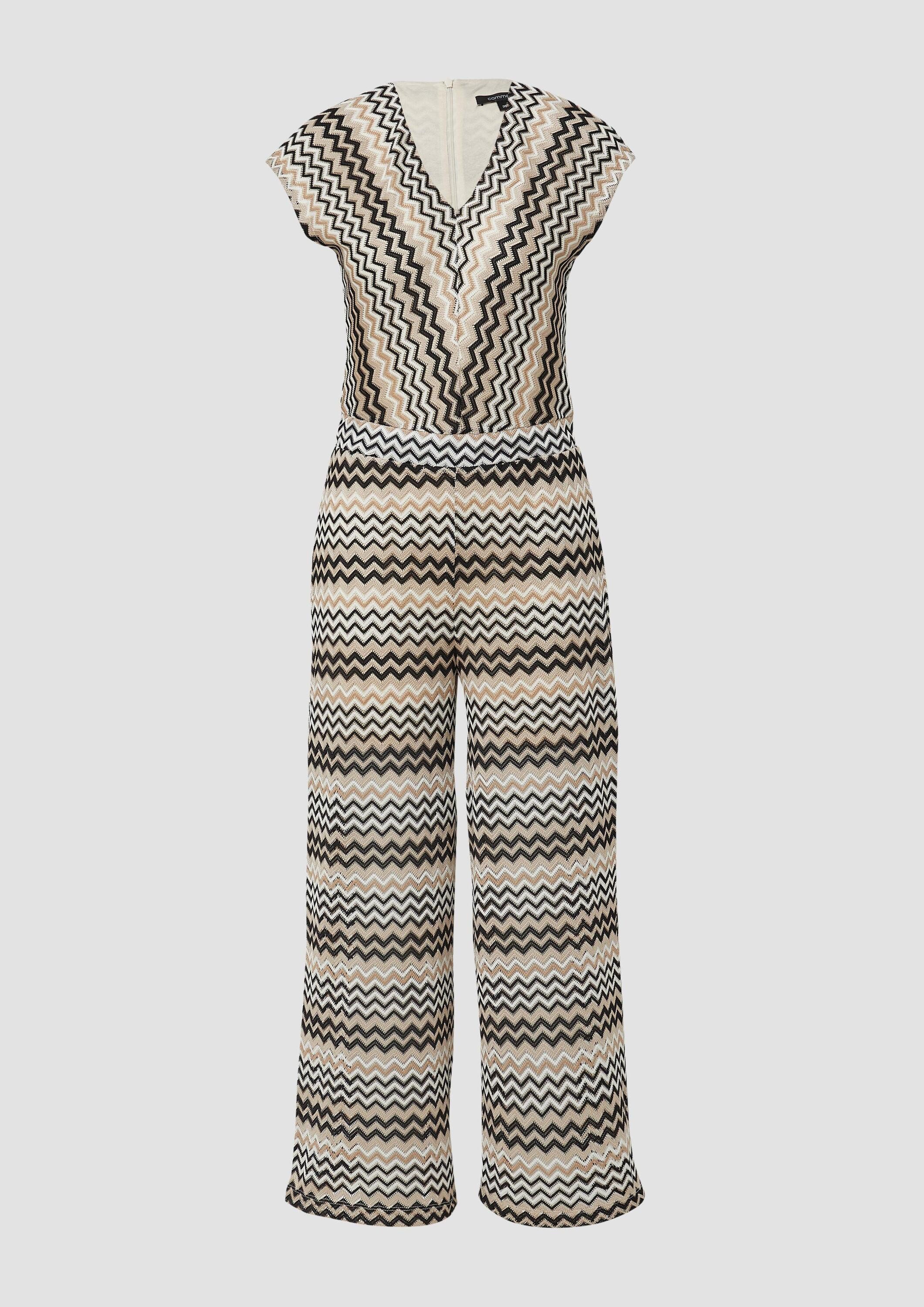 comma Jumpsuit Overall Jumpsuit aus Zick-Zack-Ajour mit V-Ausschnitt