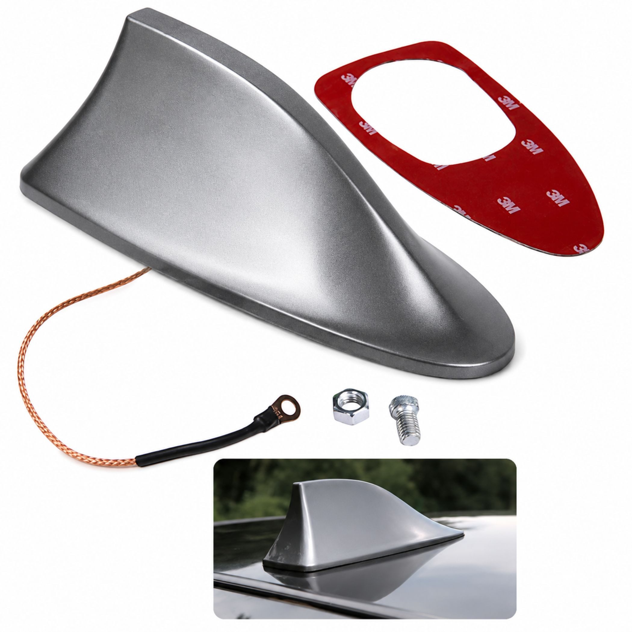 Bolwins A29C Universal Auto Shark Hai Antenne Dachantenne Haifisch Hochglanz Dachantenne (FM AM Radiosignal, für Innen- oder Außenbereich, Verstärkung: 6 dB), Signal Verstärkung 6dB