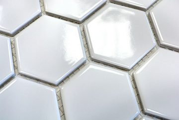 Mosani Mosaikfliesen Sechseck Mosaik Fliese Keramik weiß glänzend Küchenrückwand Wand