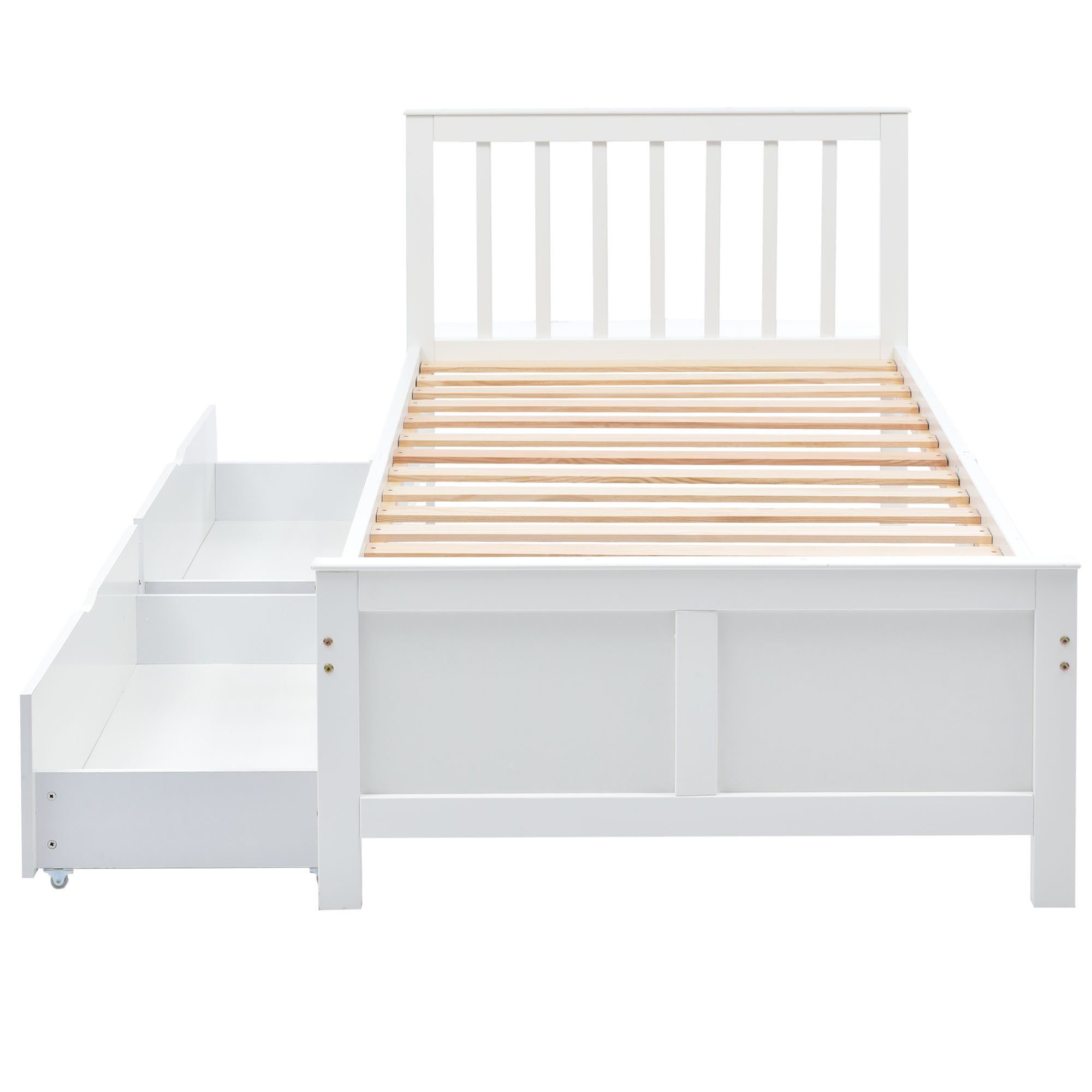 Massivholzbett (Jugendbett), Einzelbett mit 2 Schubladen 90x200, massiver Kiefer