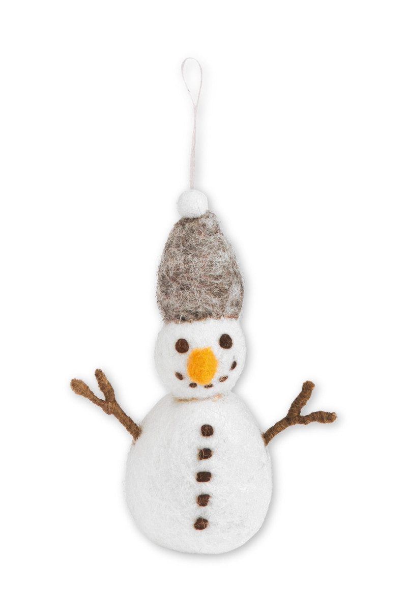 Gry & Sif Hängedekoration Filzanhänger - SCHNEEMANN MIT MÜTZE - grau, rot
