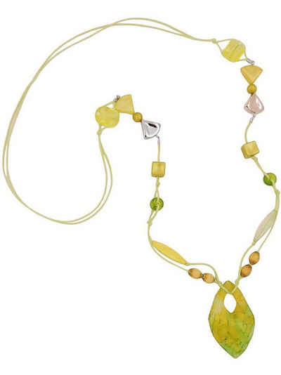 Gallay Perlenkette Kunststoffperlen Faustkeil gelb-grün glänzend Kordel lindgrün 90cm (1-tlg)