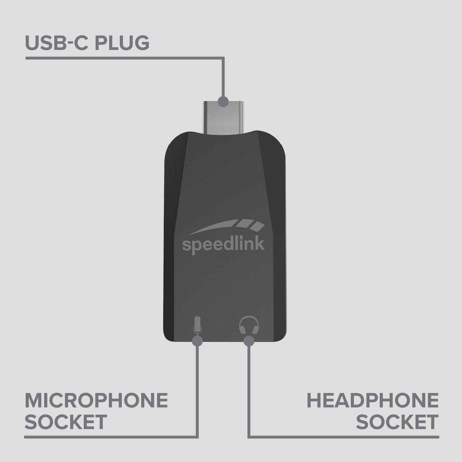 Speedlink VIGO schwarze USB-C Soundkarte, Kopfhörer & Mikrofon-Adapter, Plug & Play