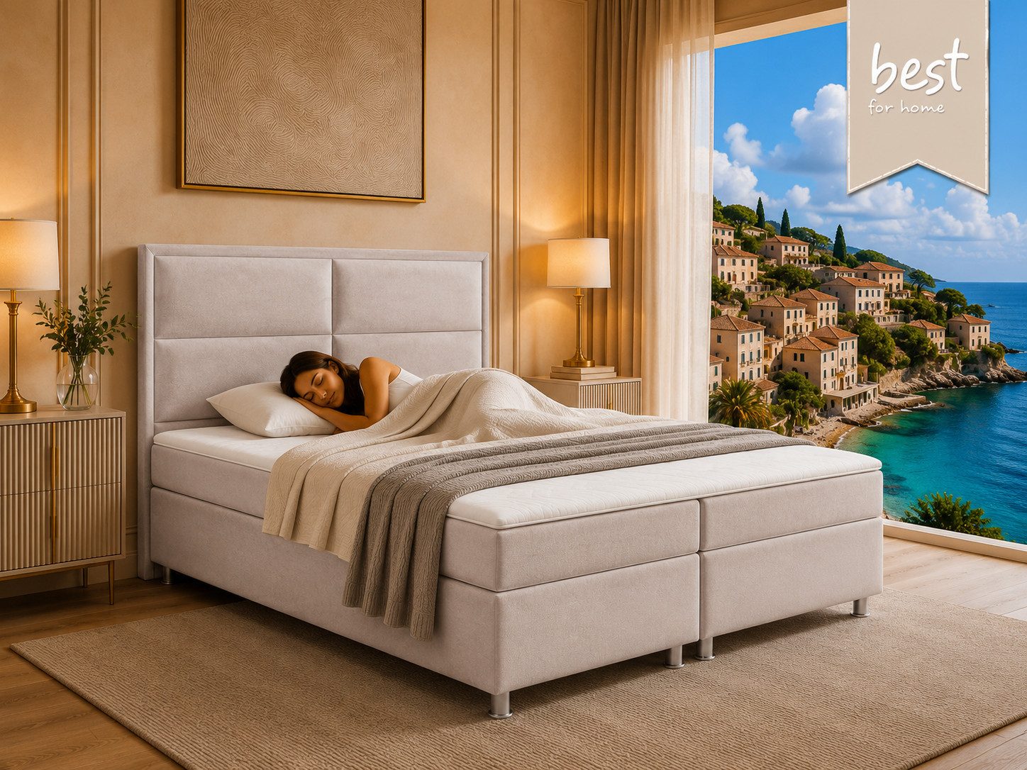 Best for Home Boxspringbett mit Bettkasten Doppelbett mit Stauraum & Topper 7-Zonen Komfort (Polsterbett Doppelbett Boxbett mit gepolstertes Kopfteil, versch. Größen, 140x200 160x200 180x200 200x200 cm), Handwerksqualität