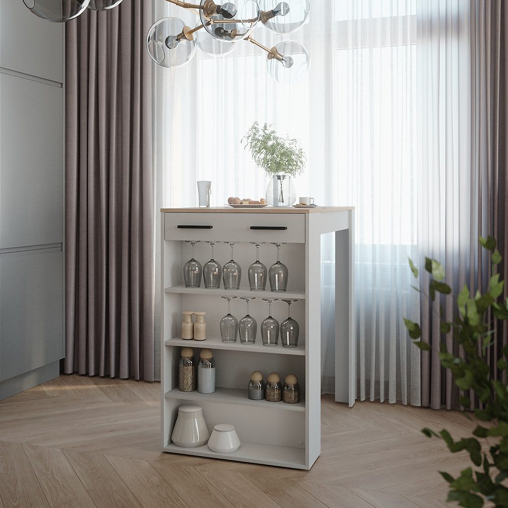 Vicco Bartisch, Weiß/Sonoma, 67 x 100 cm Bartisch (1-St)