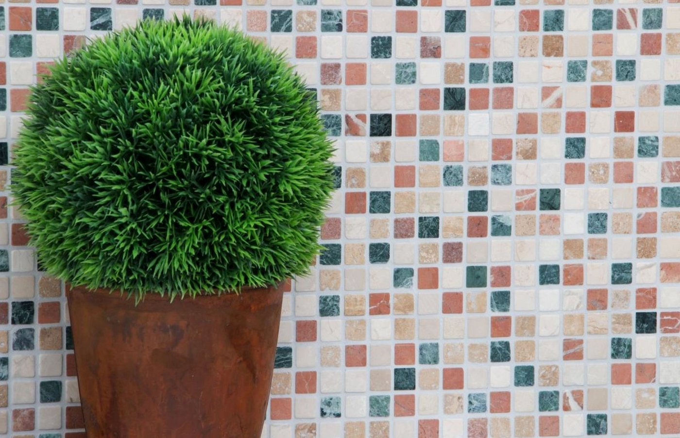 Thumbnail - Mosani Mosaikfliesen Marmor Mosaik Steine Naturstein creme beige rot grün mini Bad