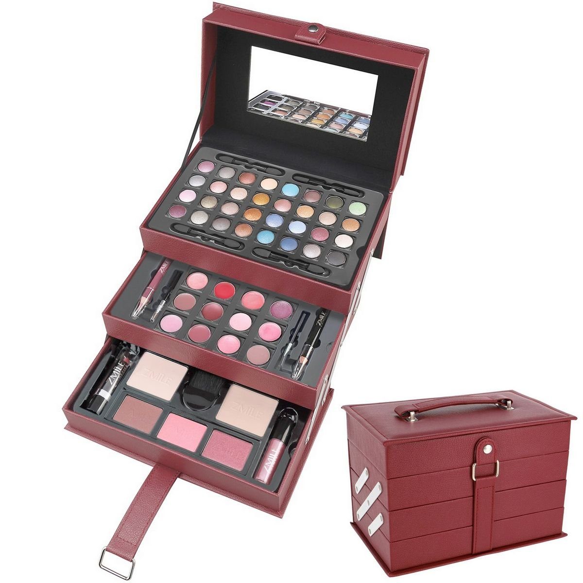 ZMILE COSMETICS Kosmetik-Koffer 61 teiliges Exclusives Beautycase Schminkkoffer Leder-Optik wine red