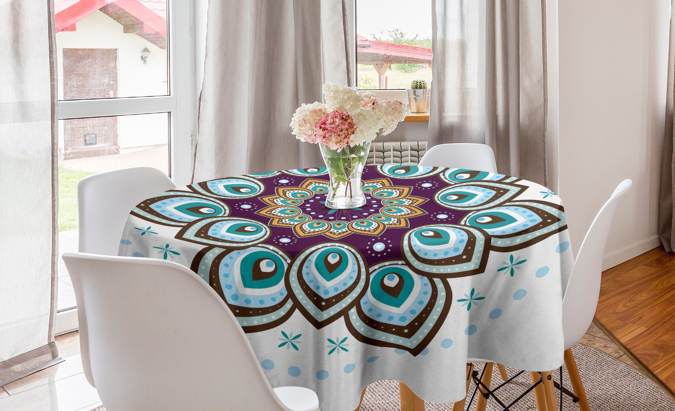 Küche Abakuhaus Natur Tischdecke für Dekoration, Blumen Esszimmer Abdeckung Boho Tischdecke blühende Kreis