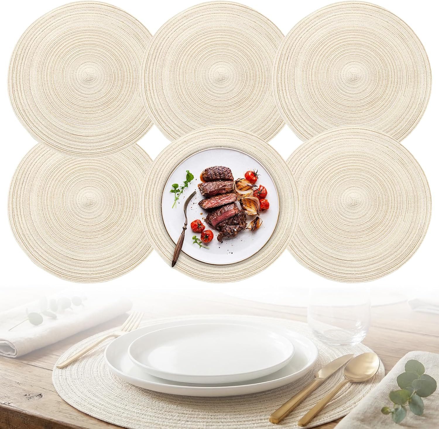 FELIXLEO Platzset 6 STK Tischset Rund Geflochten 30cm Boho Baumwolle Hitzebeständig, (1-St)