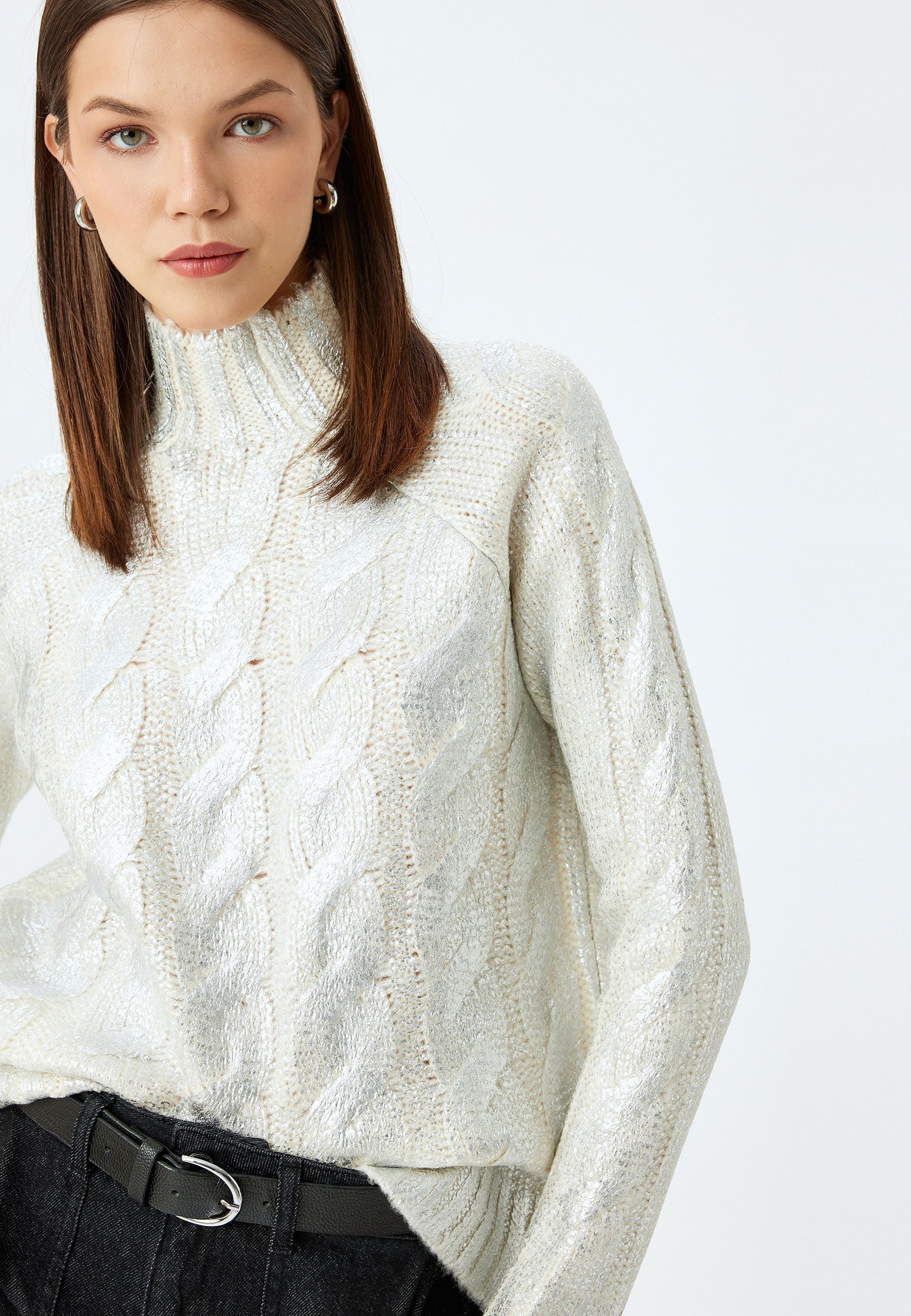 Koton Sweater Standkragen Haarzopf Sweater