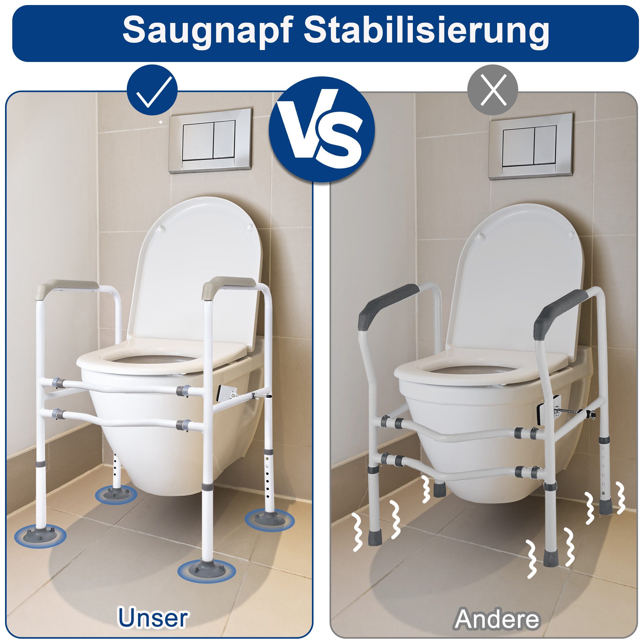 FIVMEN WC-Aufstehhilfe Toilettensitzerhöhung mit Armlehnen, Robust WC Aufstehhilfe Ohne Bohren
