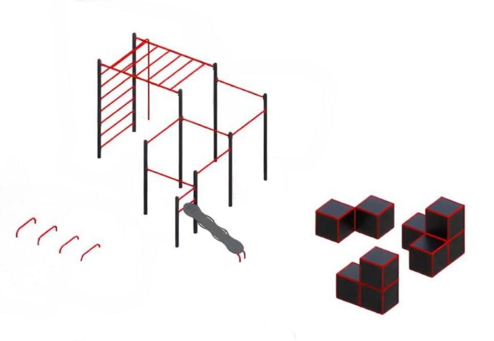 Xlmoebel Klettergerüst Fitnessstation mit Parallelbarren und Slackline für Outdoor-Training, (Fitnessstation, Straßensportgeräte), Hergestellt in Europa