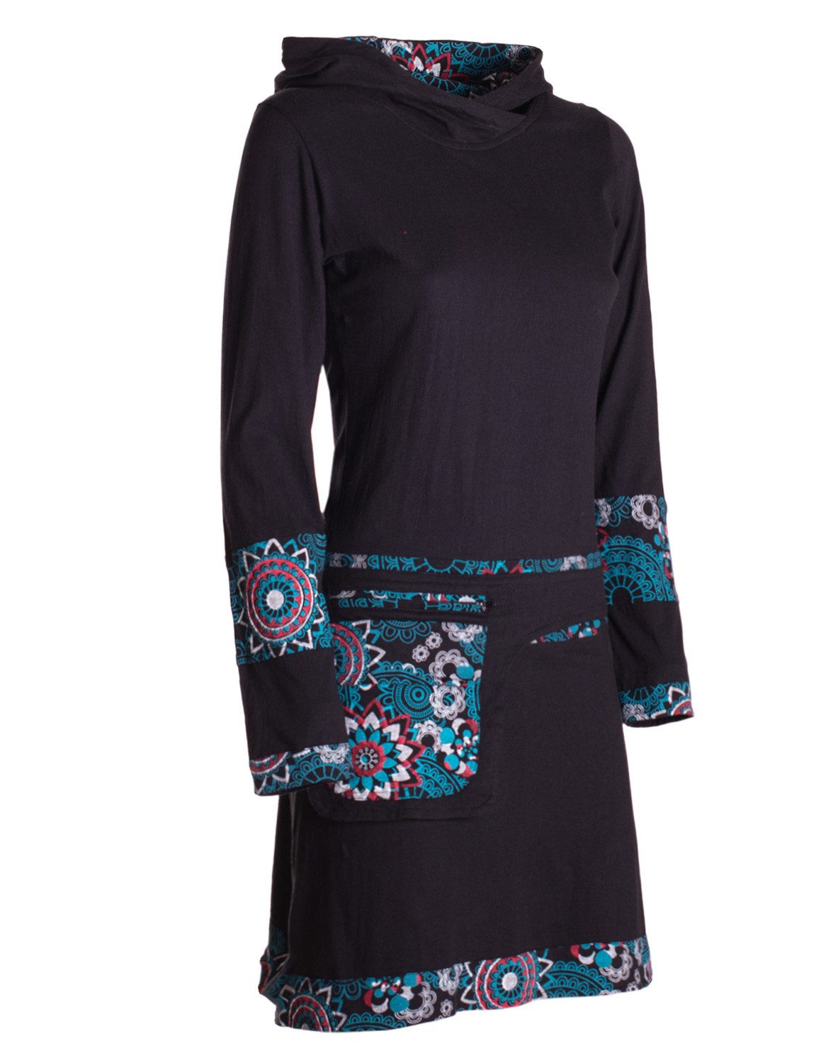 Vishes Jerseykleid Damen mittellanges Kleid Baumwolle Blumen-Muster Hoodie günstig online kaufen