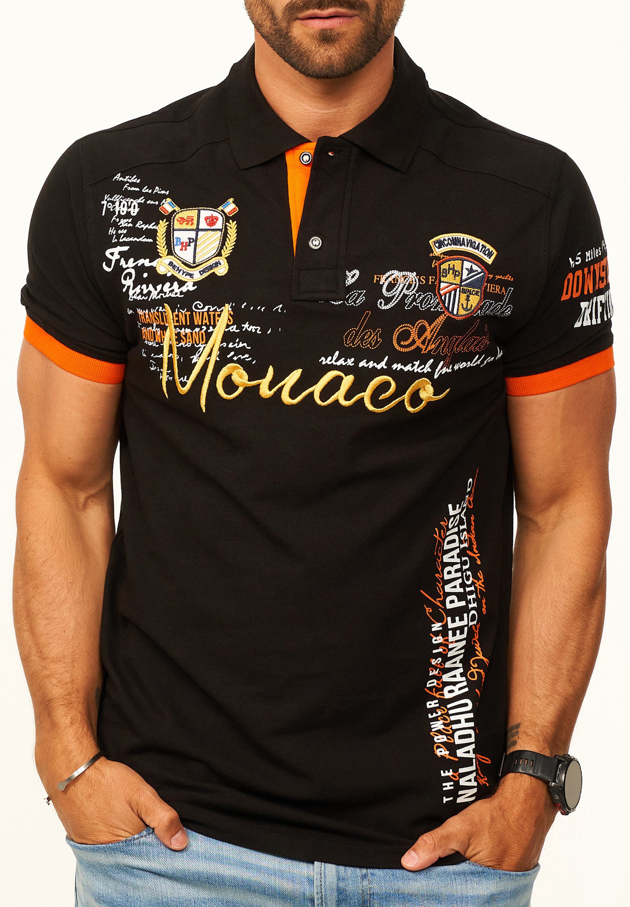 behype Poloshirt mit Stickerei als Freizeit Polo T-Shirt - Polo-Hemd für Herren Kurzarm Polohemd im Regular-Fit in Piqué-Qualität für Männer