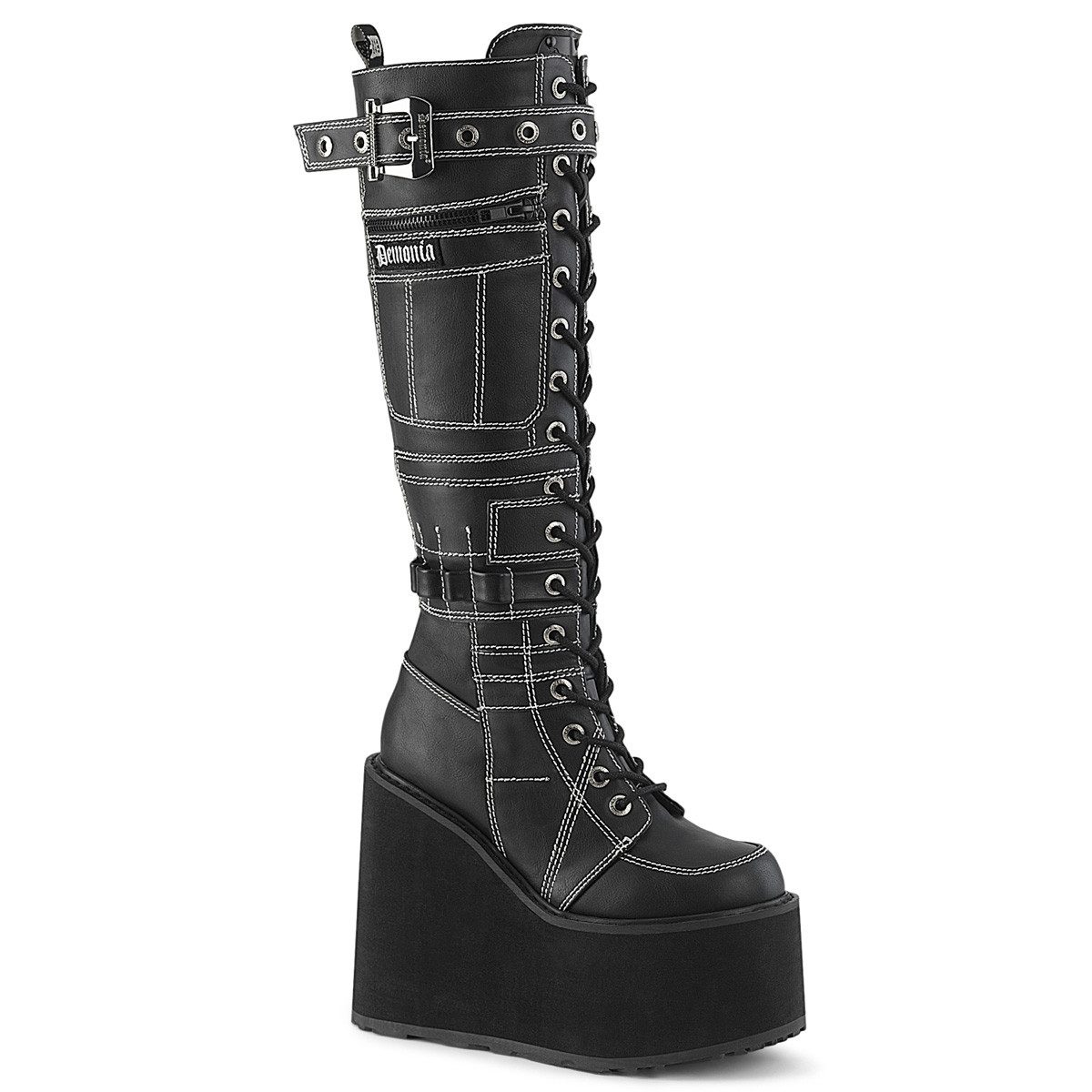 Sale SWING-260 DemoniaCult vegane Damen Keil Plateaustiefel Kontrastna High-Heel-Stiefel