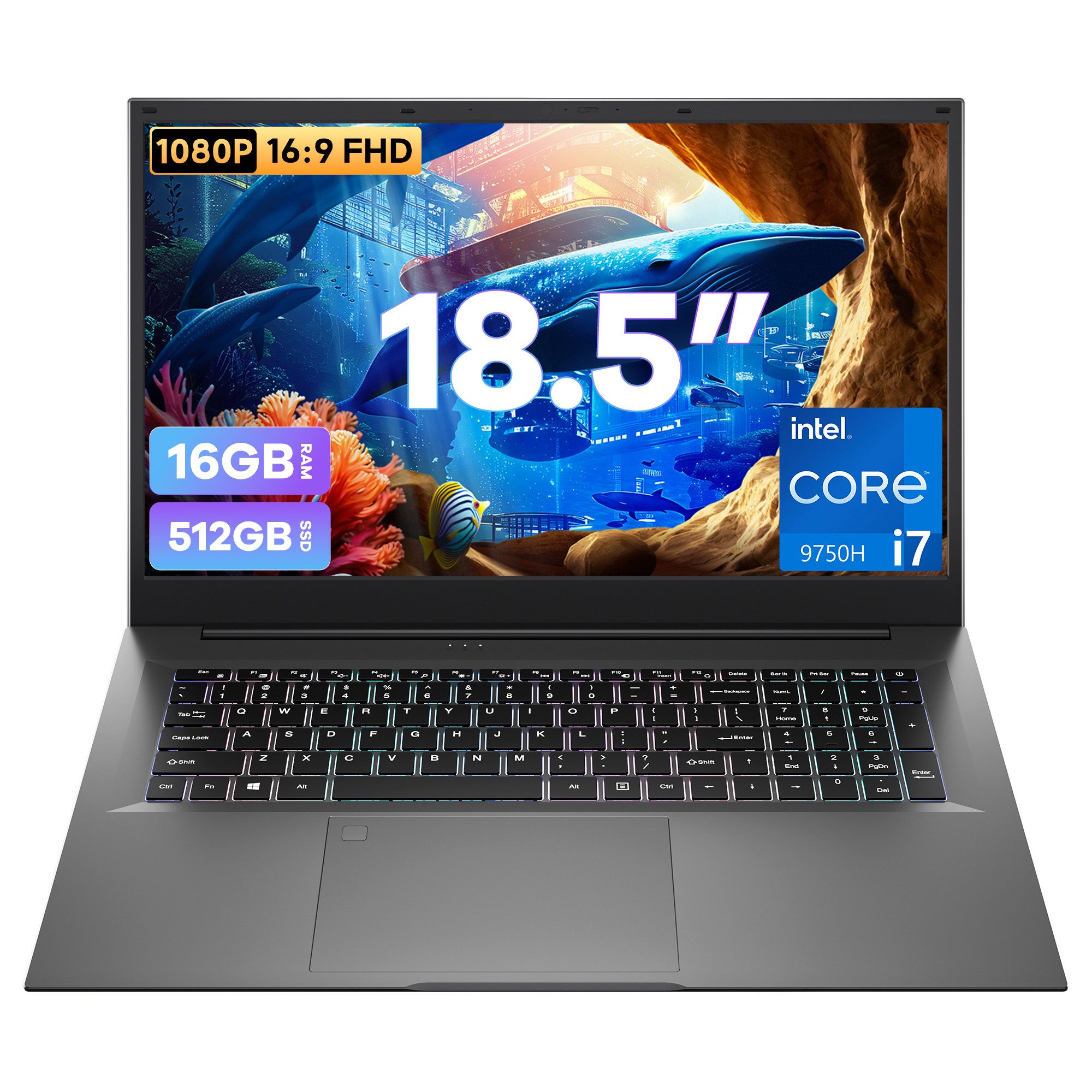 MENGHU 18,5 Zoll Multimedia-Laptop Intel Core i7 Fingerabdruck 512GB SSD Notebook (Intel® Core™ i7-9750H, 16 GB, 512 GB SSD, 6-core CPU)