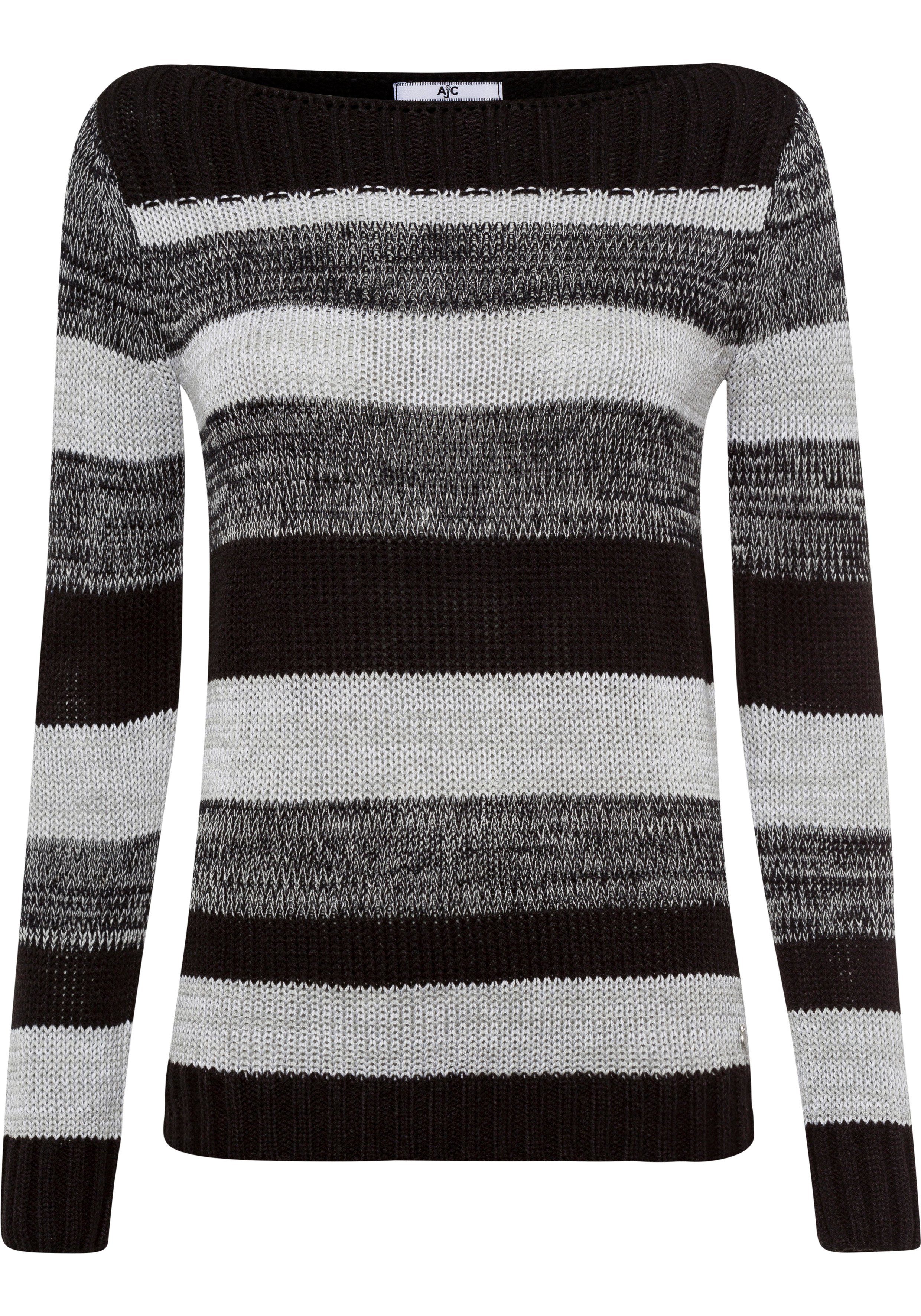 Material) AJC Streifen (Pullover aus Dessin Streifenpullover schwarz nachhaltigem tollen im