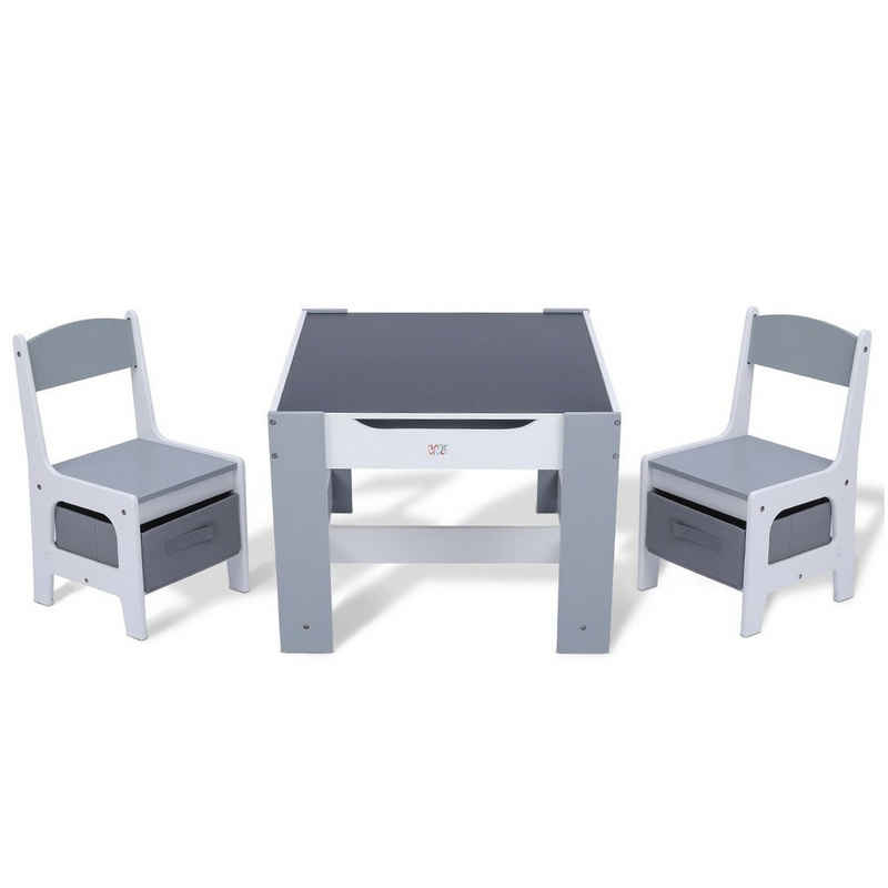 Baby Vivo Kindersitzgruppe »Kindersitzgruppe mit multifunktionalem Tisch und 2 Stühlen aus Holz - Maurice in Grau«