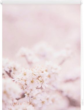 Seitenzugrollo Rollo Klemmfix, ohne Bohren, Verdunkelung, Kirschblüten - Rosa Weiß, LICHTBLICK ORIGINAL, verdunkelnd, freihängend, Klemmfix