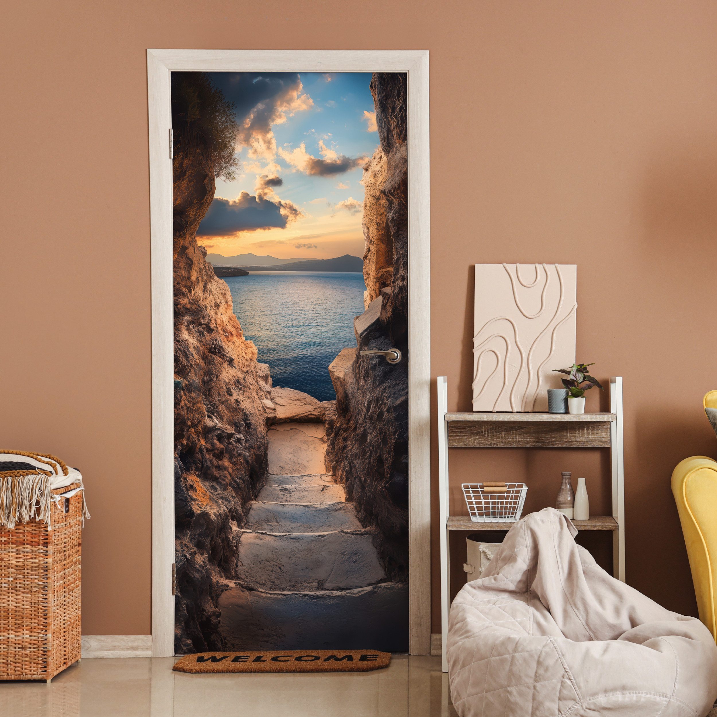 MuchoWow Türtapete Durchblick - Ausblicke - Landschaft - Meer - Felsen, Mat günstig online kaufen