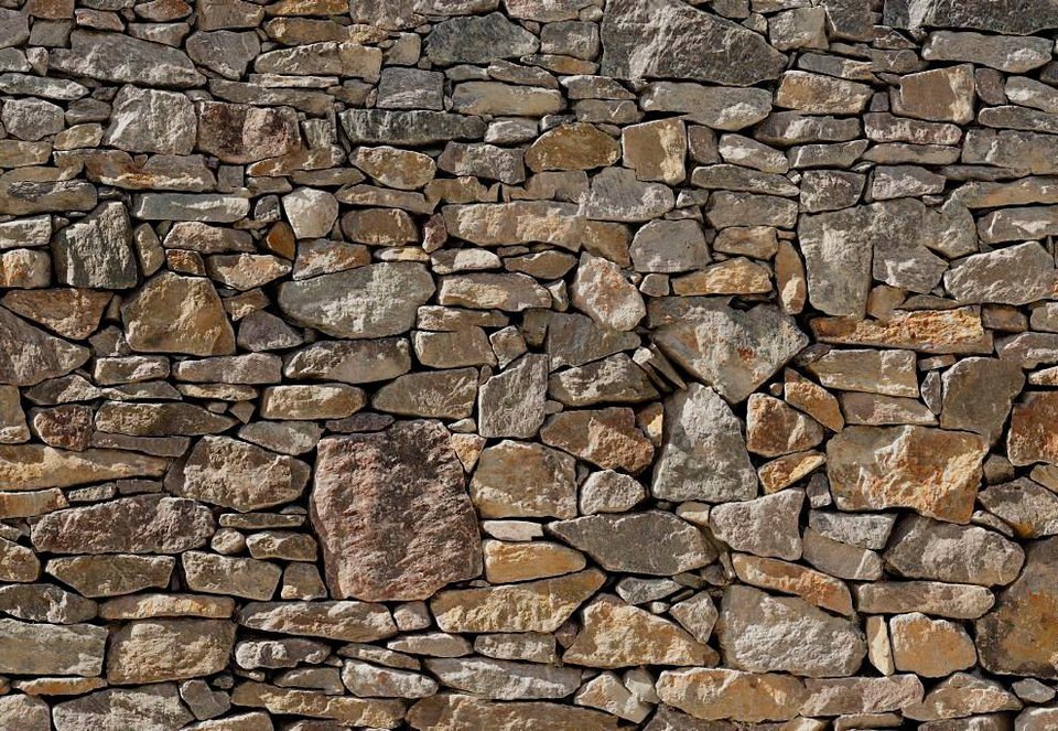 Komar Fototapete Stone Wall, 368x254 cm (Breite x Höhe), inklusive Kleister