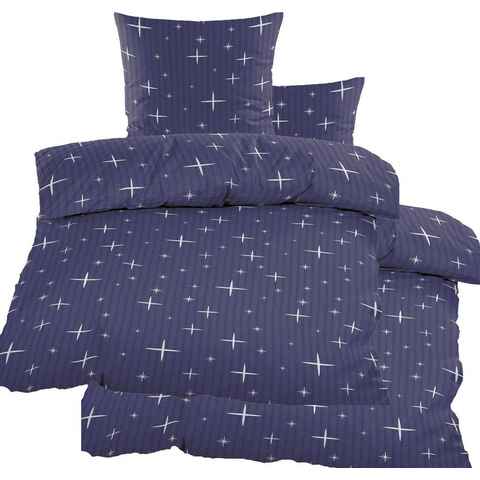 Bettwäsche 4-tlg. Seersucker Bettwäsche 2x (135x200 +80x80cm), blau, KH-Haushaltshandel, Seersucker, bügelfrei, Microfaser, blau mit Sternen