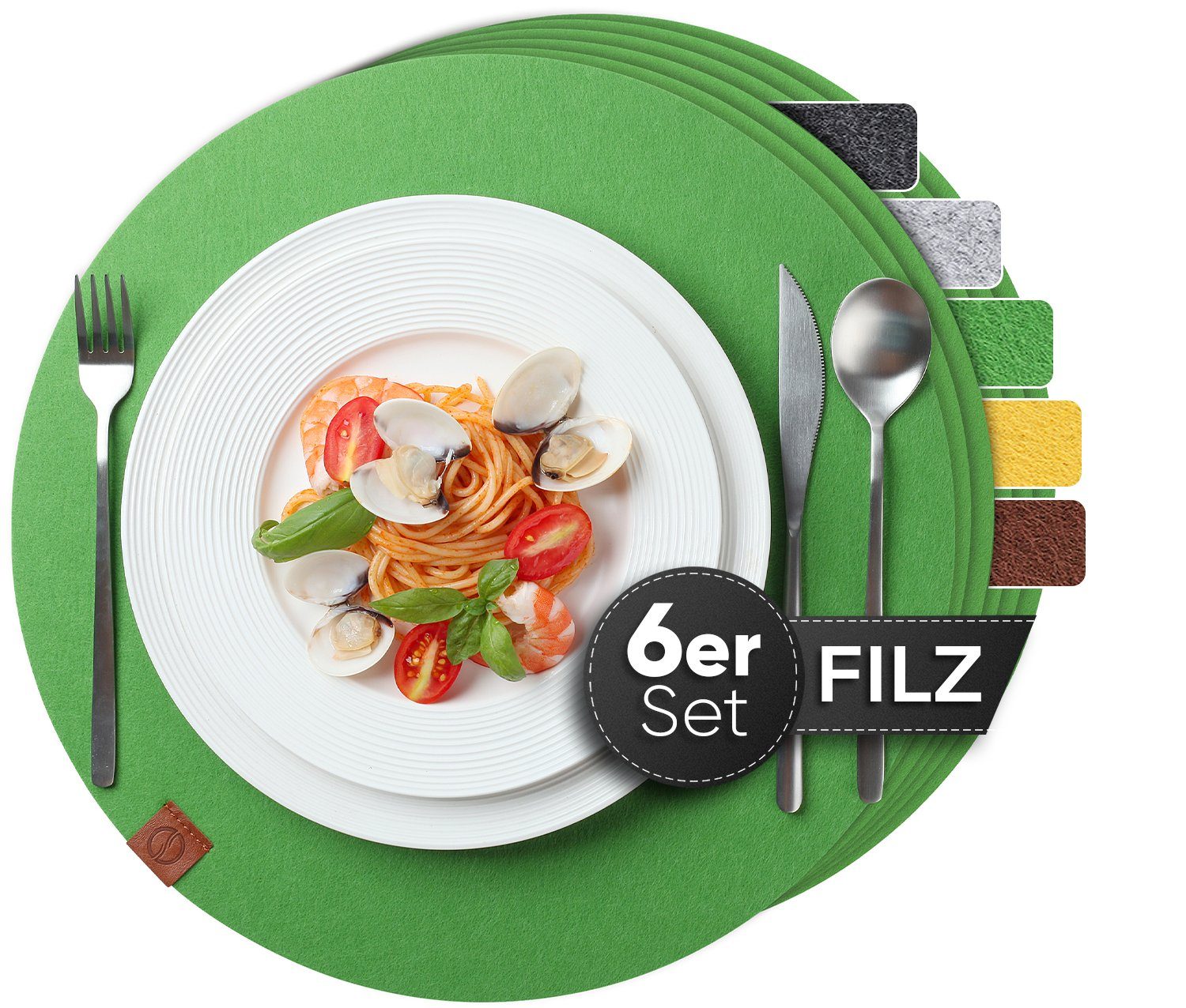 Platzset, Edles Platzset aus Filz Bird Platzdeckchen Filzmatte, Set Filzuntersetzer Tischuntersetzer Tischset - Loco Waschbare 6er Abwischbar - - Untersetzer - Rund Grün