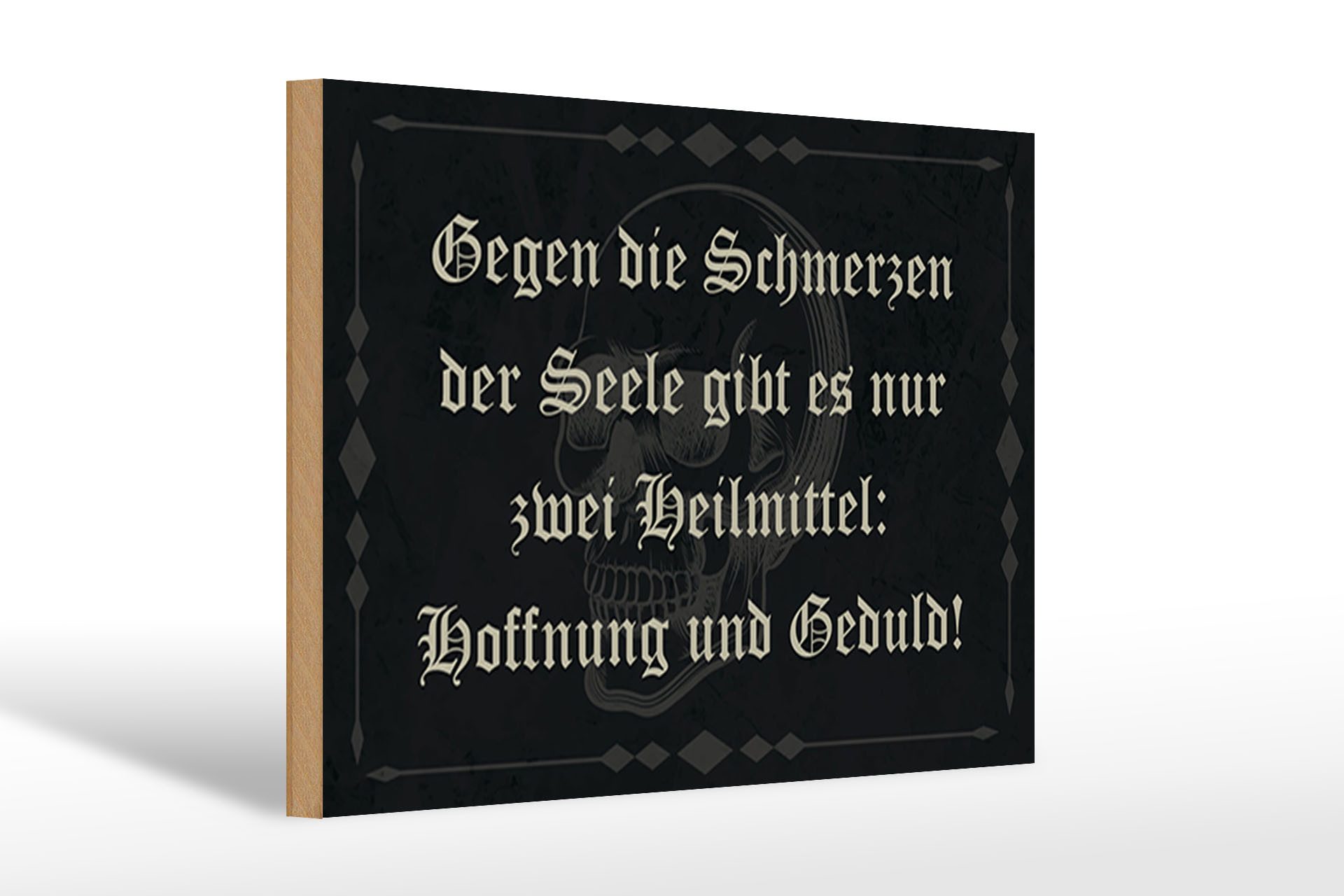 Femer GmbH Holzbild Spruch 30x20cm Schmerzen Seele zwei Heilmittel, Sprüche Zitate Lustiges (1 St), Glatte Holzfaserplatte (MDF), vorn beschichtet