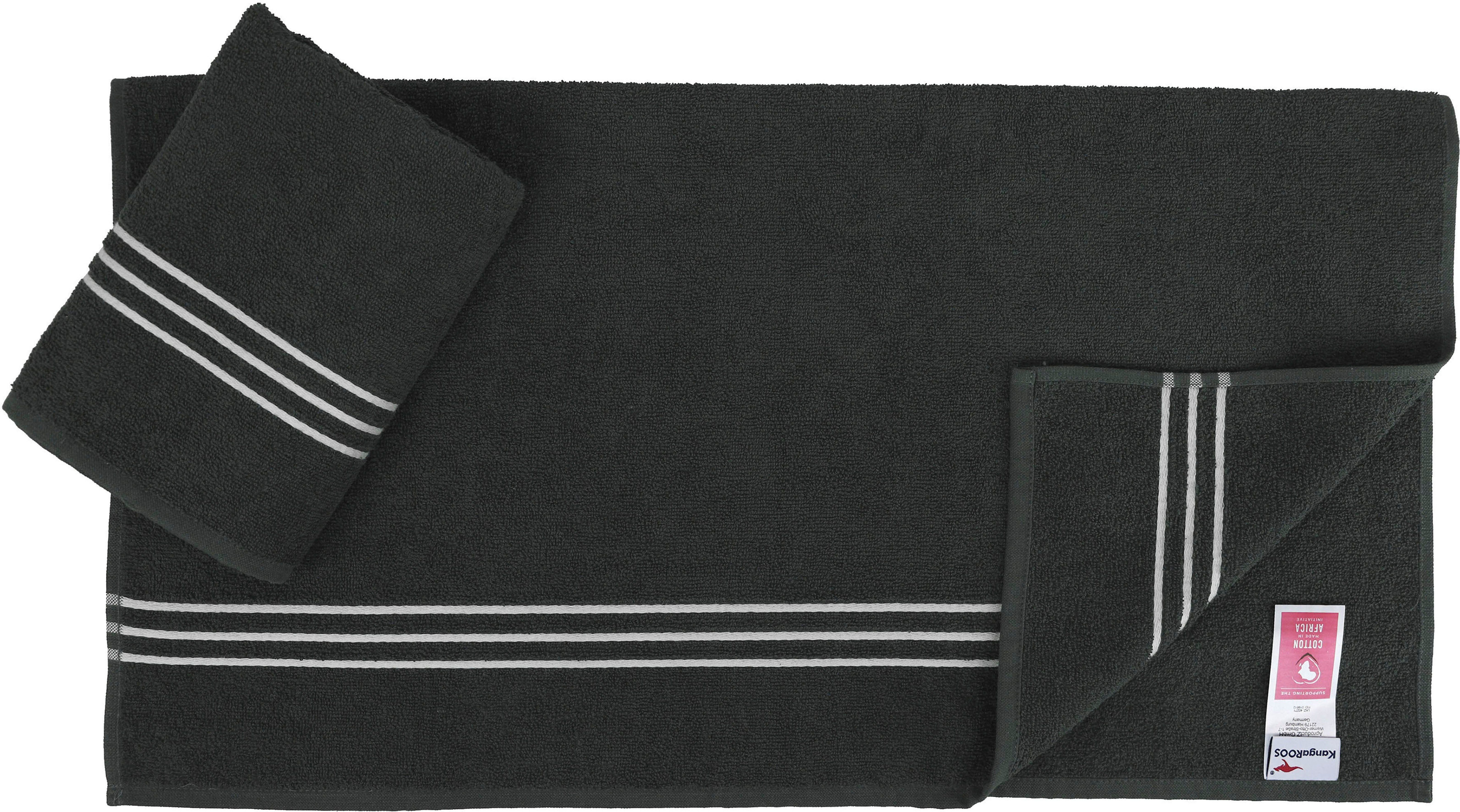 KangaROOS Handtuch Set Dalia, Streifenbordüre, einfarbiges Baumwolle Handtuch-Set aus mit 6-tlg), 100% Walkfrottier, (Set, anthracite
