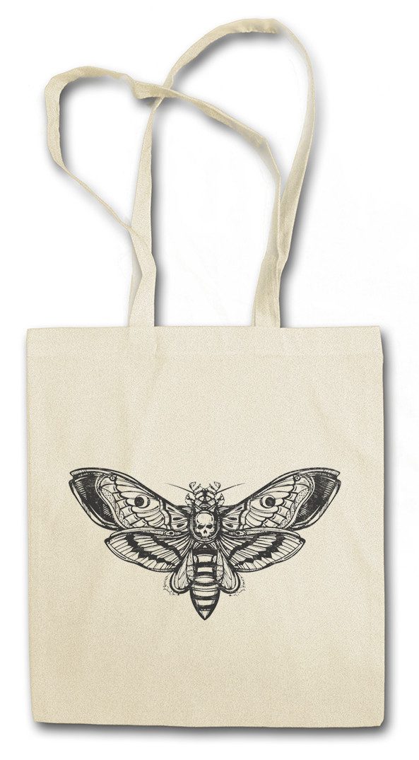 Beuteltasche Death Moth Stofftasche Motte Dead Skelett Skeleton Black White Mothman