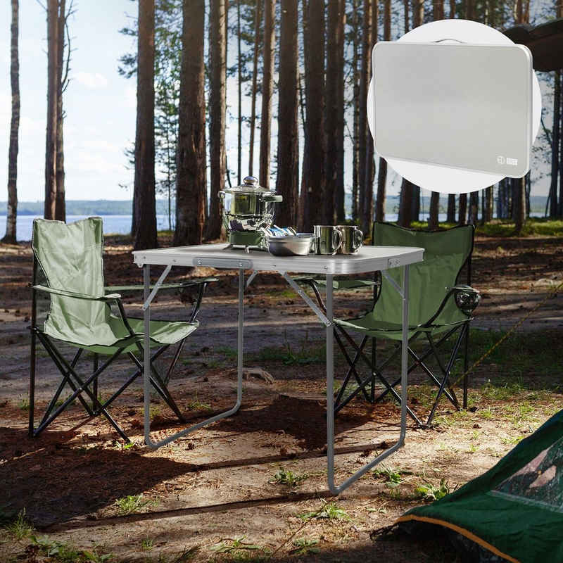 ECD Germany Campingtisch Alu Klapptisch HDPE-Platte Falttisch mit Griff, Falttisch für Picknick klappbar 70x50x60cm Grau-Silber