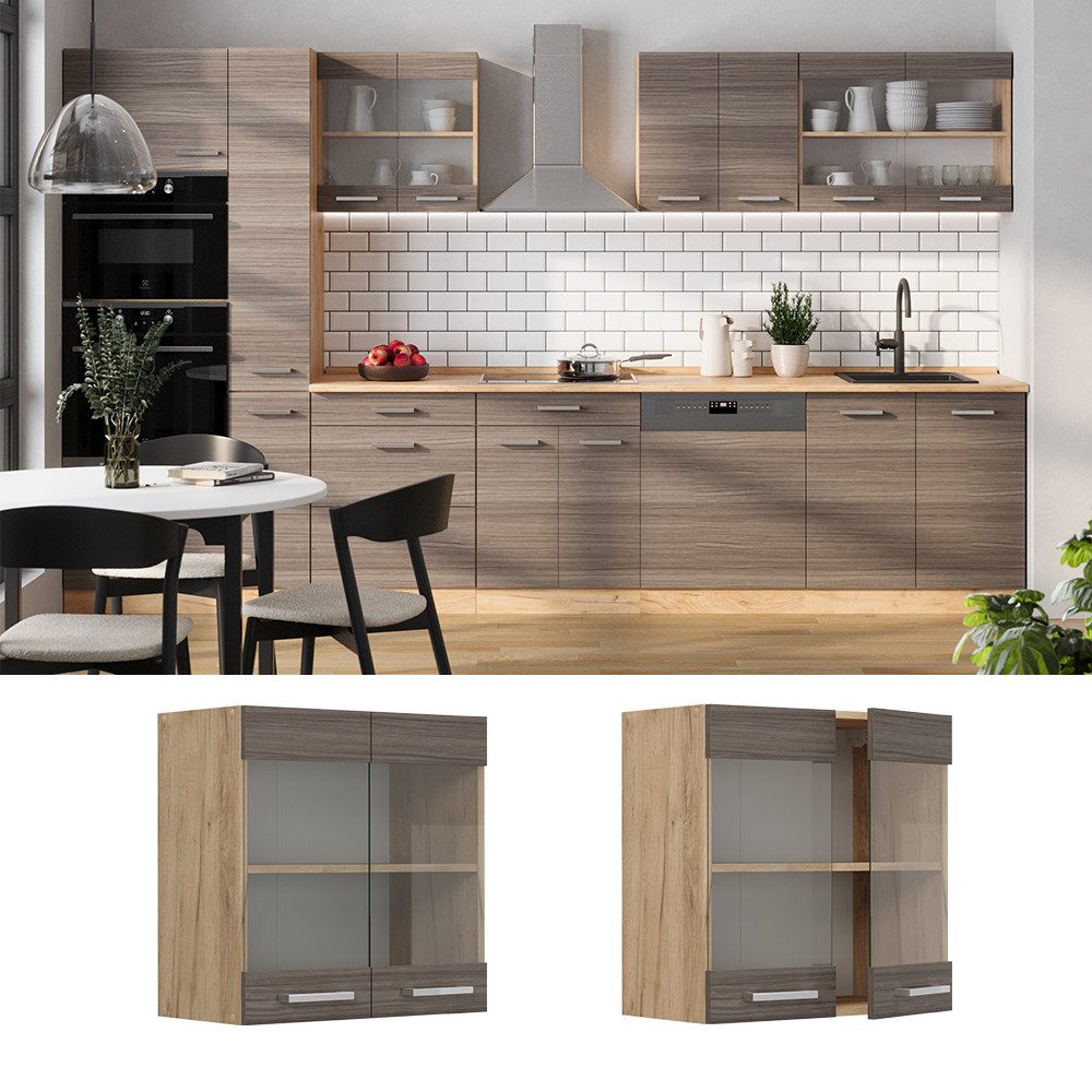 Vicco Glashängeschrank R-Line, Edelgrau/Goldkraft Eiche, 60 günstig online kaufen