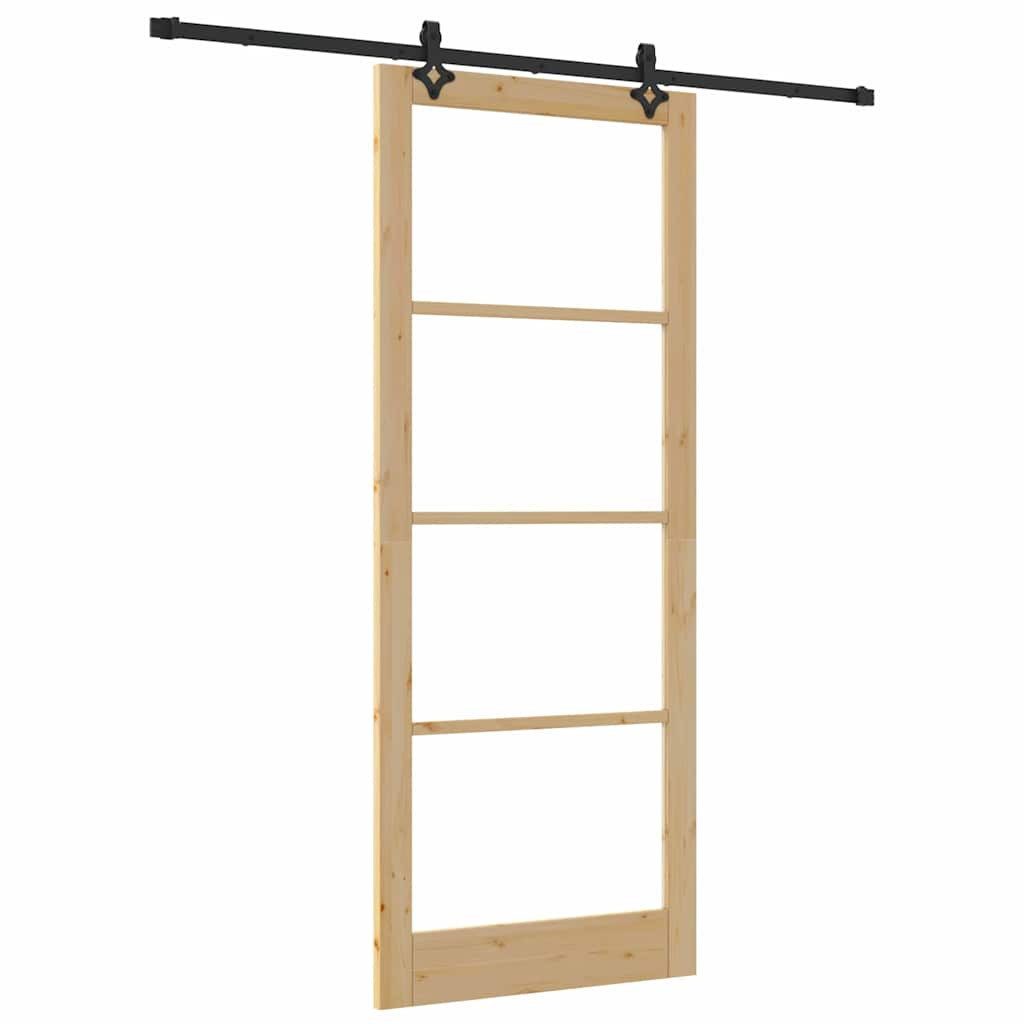 vidaXL Haustür Schiebetür Natur 93 x 232 cm Massivholz Kiefer und Glas (1-St)