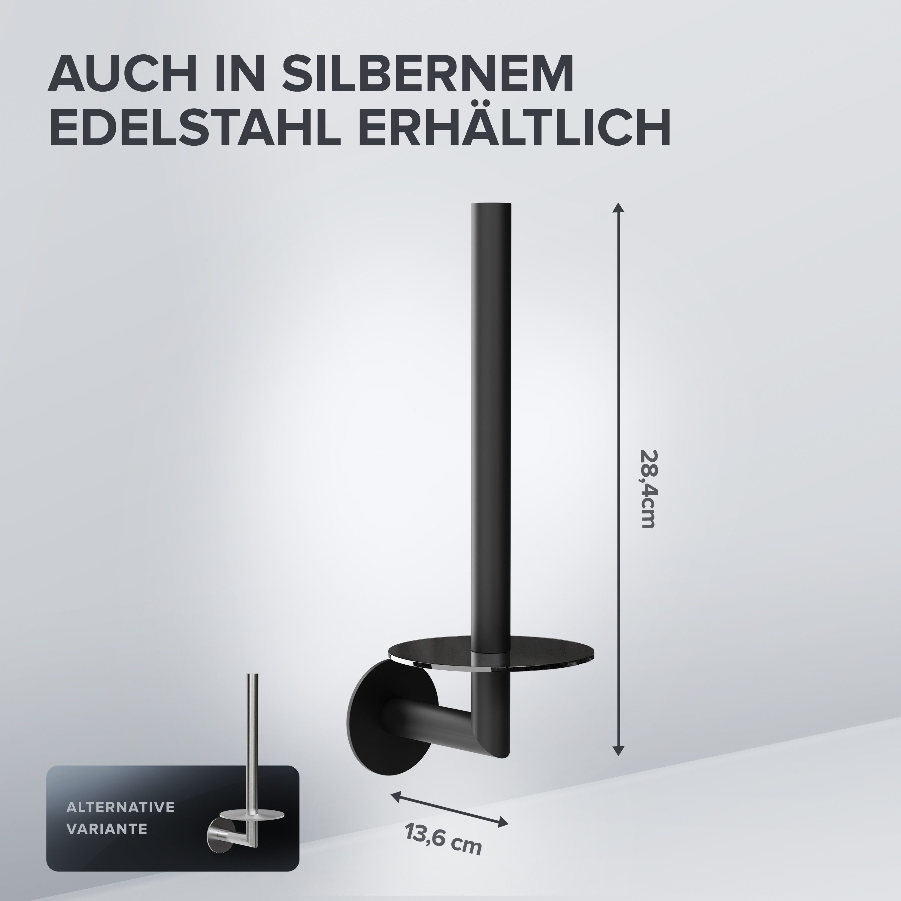 ovimar Toiletten-Ersatzrollenhalter Runde (1-St), aus Edelstahl in Schwarz zur Zum Kleben – Bild 3 von 5