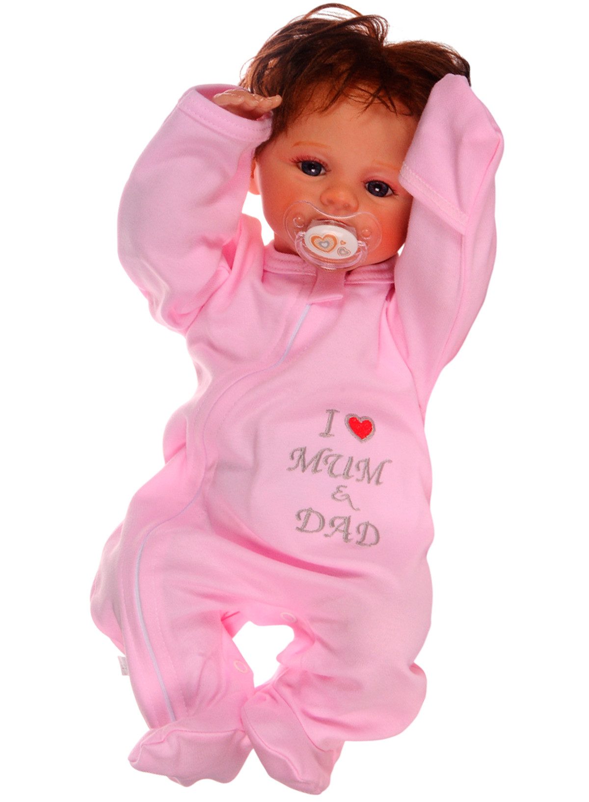 La Bortini Strampler Einteiler mit Kratzschutz mit Papa Mama Overall Baby Romper in Rosa aus reiner Baumwolle, mit Reißverschluss, 44 50 56 62 68 74 80