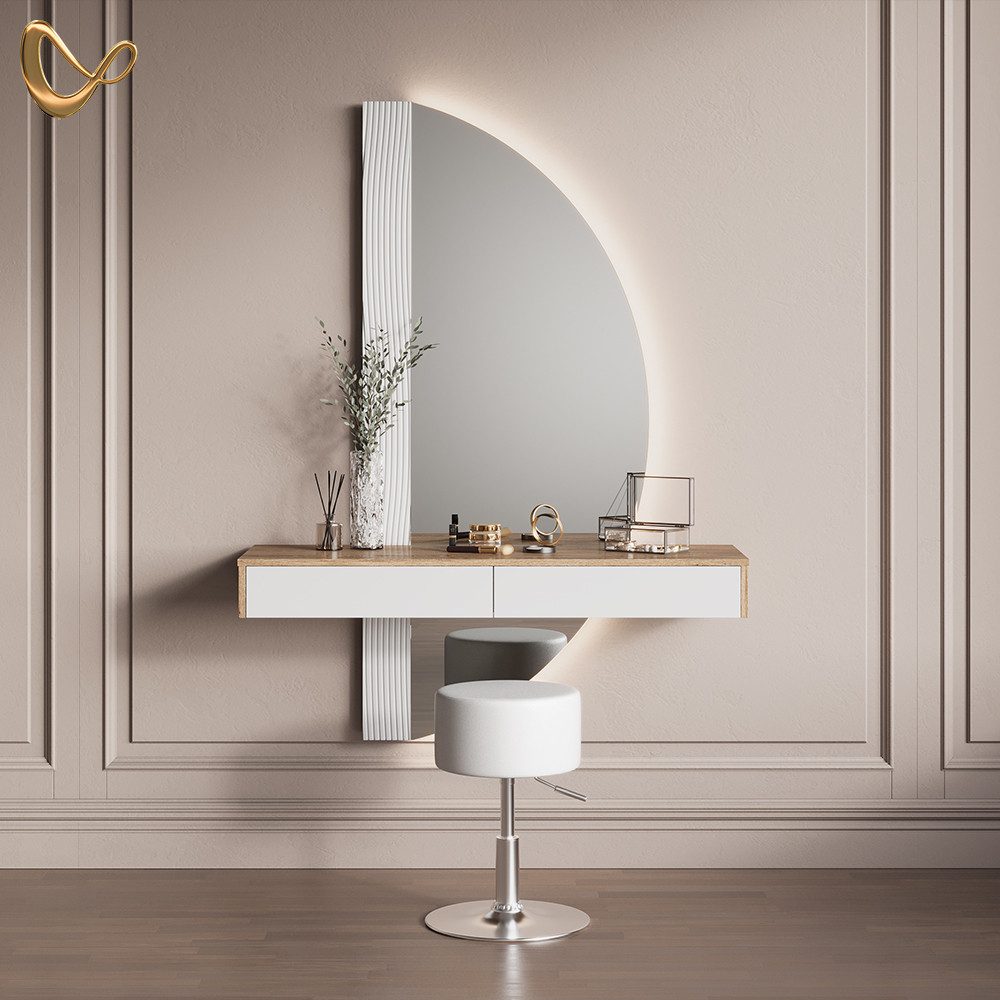 Livinity® Schminktisch Ascona, Weiß/Eiche, mit LED Beleuchtung und Hocker günstig online kaufen