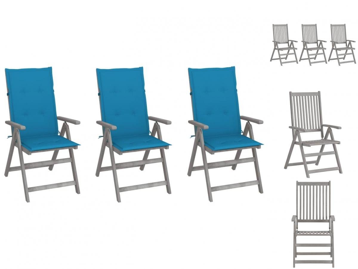 vidaXL Gartenstuhl Verstellbare Gartenstühle 3 mit Stk Holz Akazie Auflagen Massivholz