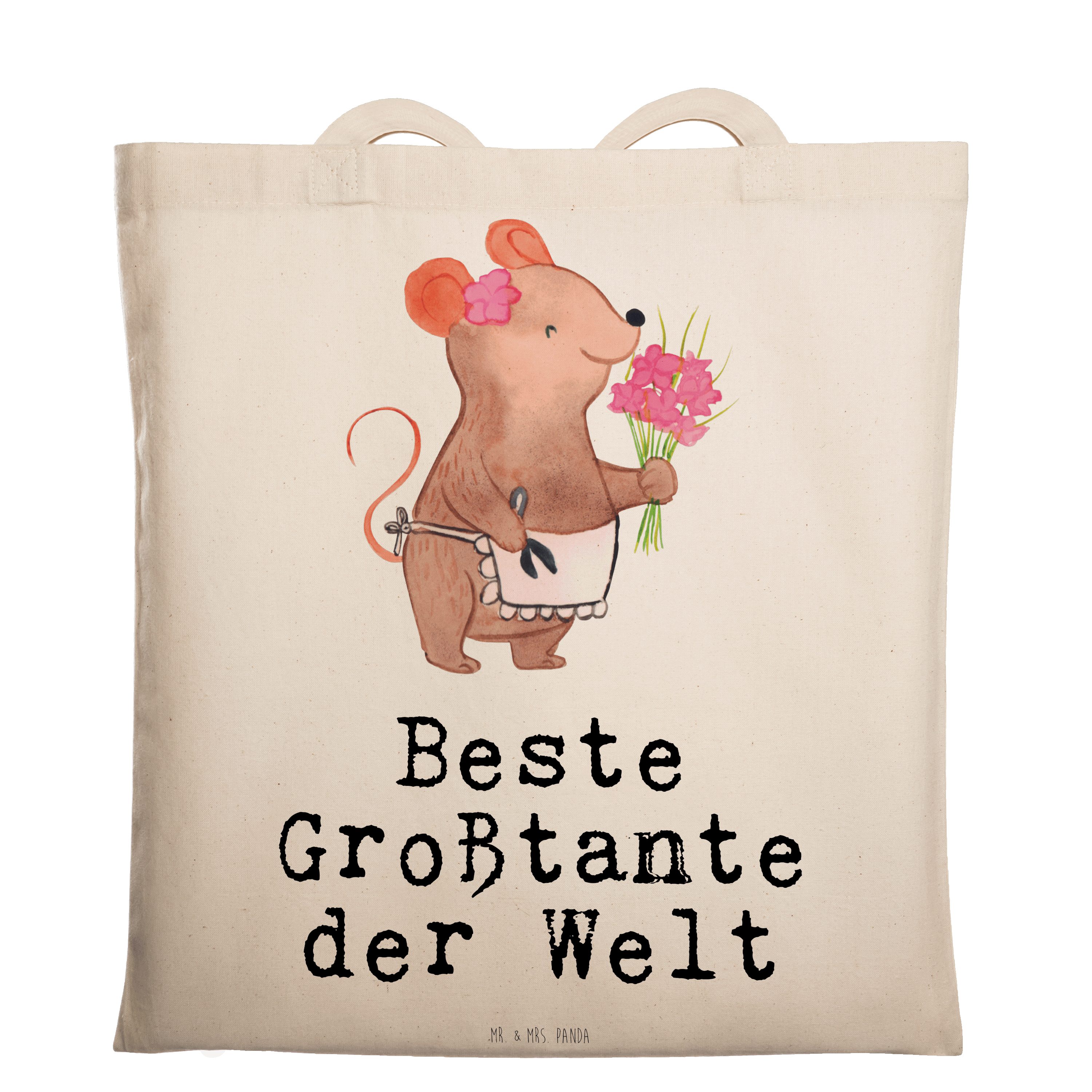 Mr. & Mrs. Panda Tragetasche Maus Beste Großtante der Welt - Transparent - Geschenk, Freude machen (1-tlg)