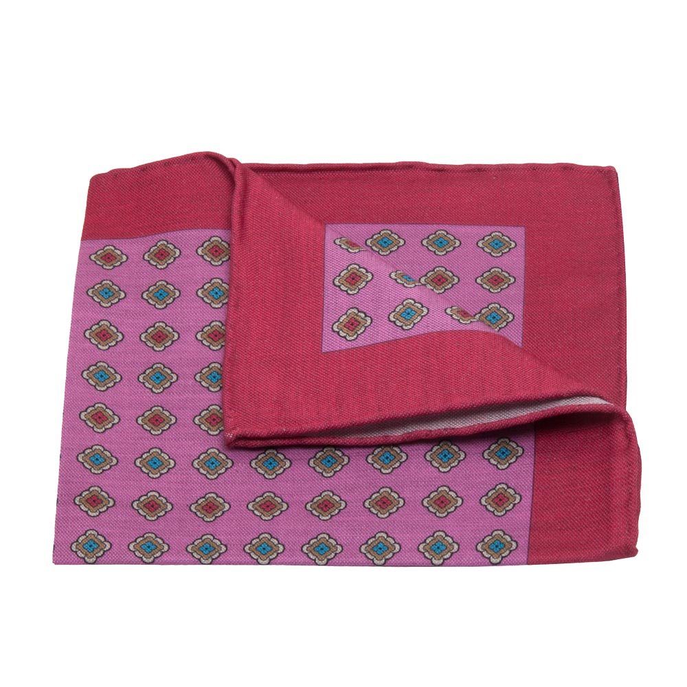 BGENTS Einstecktuch Handrolliertes in mit Italy aus Einstecktuch Baumwoll-/Leine Made Rosa geo-Muster