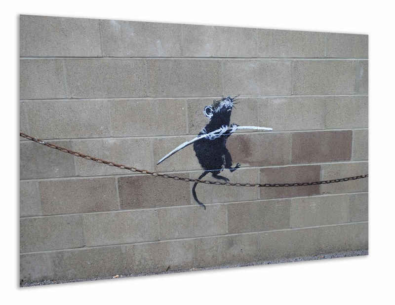 Leinwando Gemälde Wandbild / Banksy Akrobatik Ratte - Quer / Street Art Graffiti Leinwandbild fertig zum aufhängen in versch- Größen