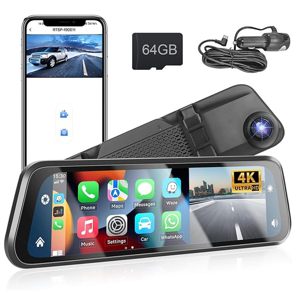 12 Zoll Spiegel Dash Cam, 4K Front Spiegel Dash Cam Navigationsgerät