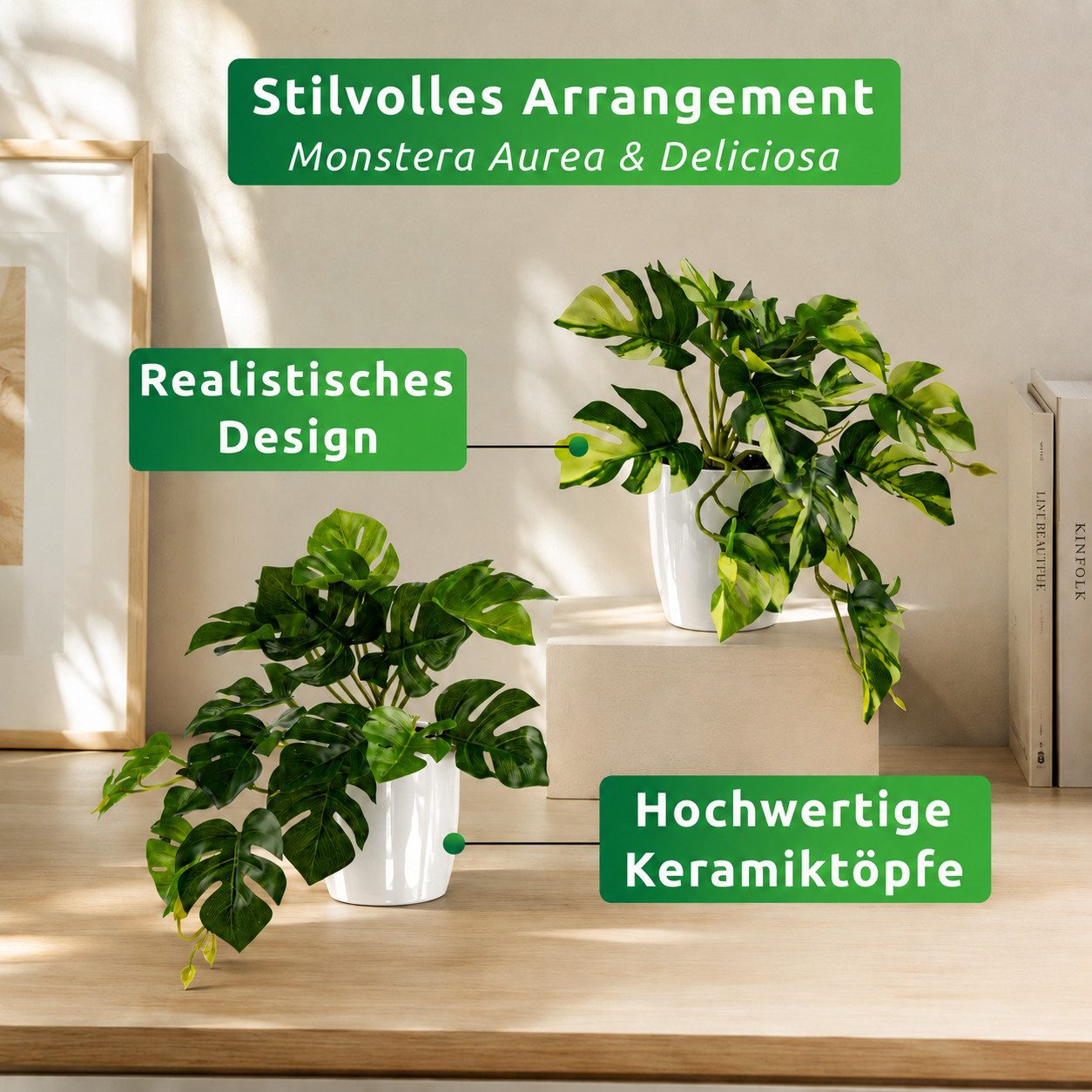 Kunstpflanze Künstliche hängepflanzen im Keramiktopf, Kunstpflanze hängend Efeu, Eukalyptus, Monstera, Zebrapflanze, PASCH – Bild 3 von 5