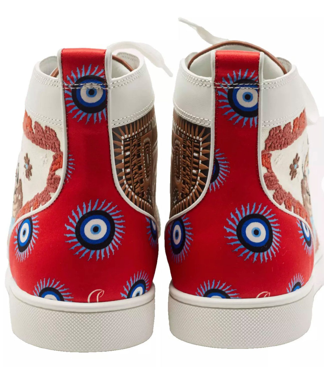 CHRISTIAN LOUBOUTIN Bestickte No Limit Greek Boat Leder Boots Sneaker bestickte Bootsszene, Böse-Auge-Druck, Rote Gummisohle