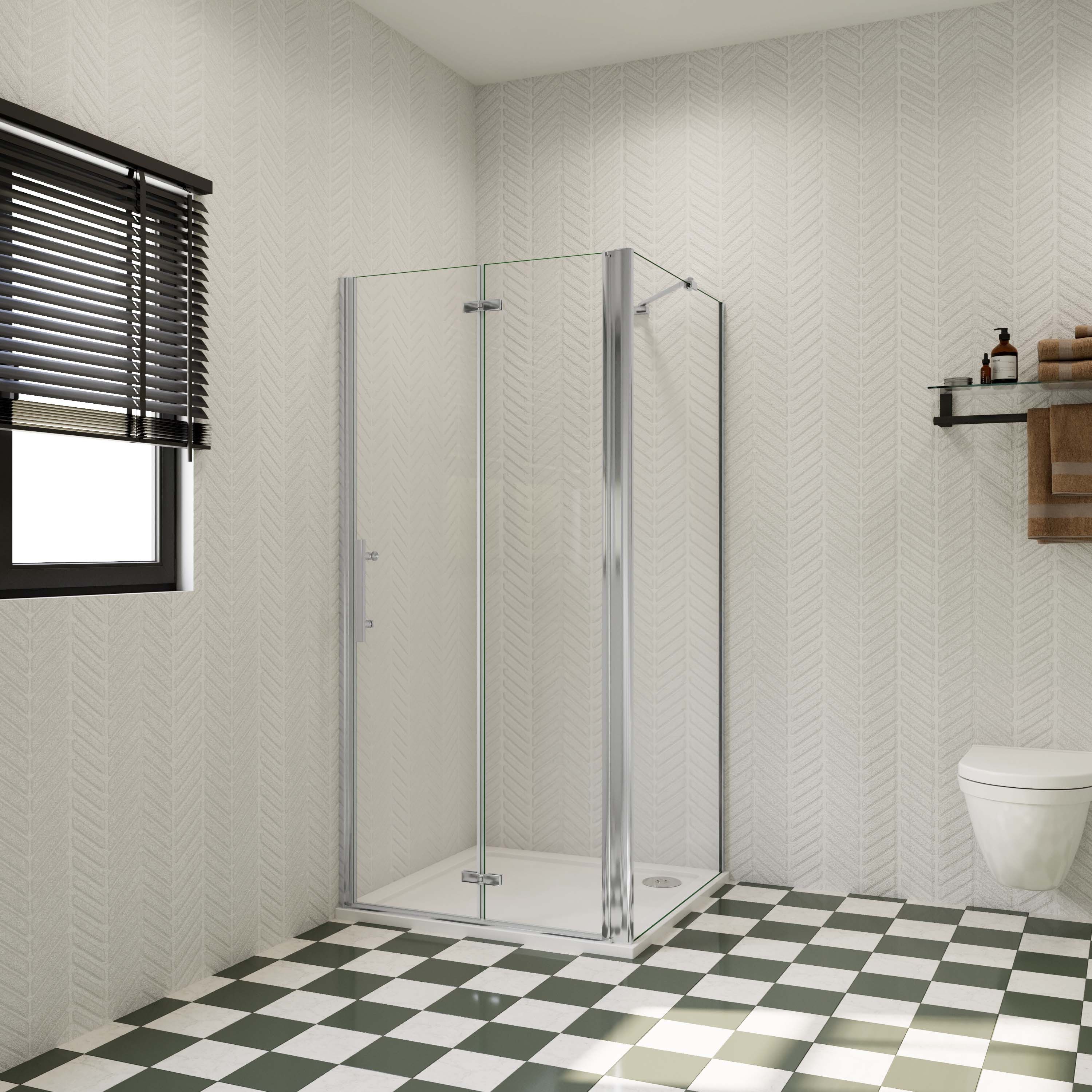 AICA Eckdusche 185cm Eckeinstieg Duschkabine Falttür Scharniertür Glastür Duschtür, BxT: 80x80 cm, Einscheibensicherheitsglas, Sicherheitsglas