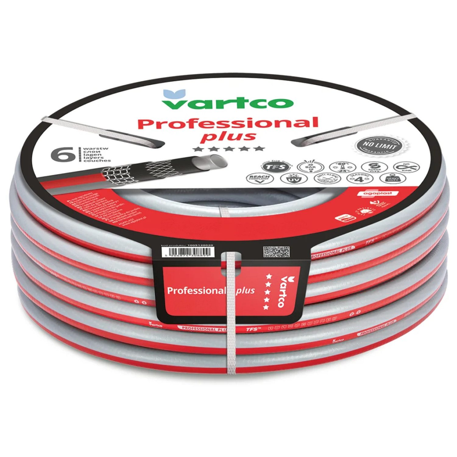 Vartco Gartenschlauch Professional Plus, Größe 3/4" [19 mm], 6-lagig TFS (Torsion-Free System Heavy-Duty