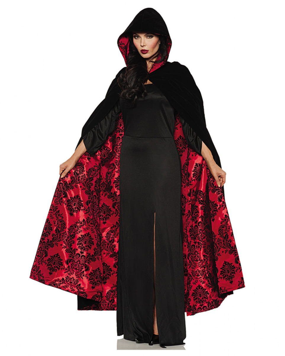 Vampir-Kostüm Schwarz-roter Deluxe Vampir Satin Samt Umhang für