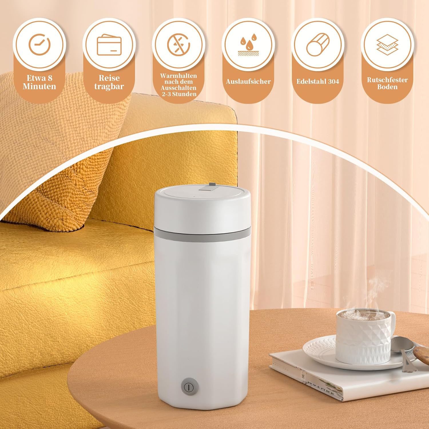 AIMAX Reise-Wasserkocher 500ML Tragbarer Wasserkocher Mini Wasserkocher Edelstahl, Schnell Wasser Kochen Kleiner Wasserkocher für Unterwegs – Bild 2 von 5